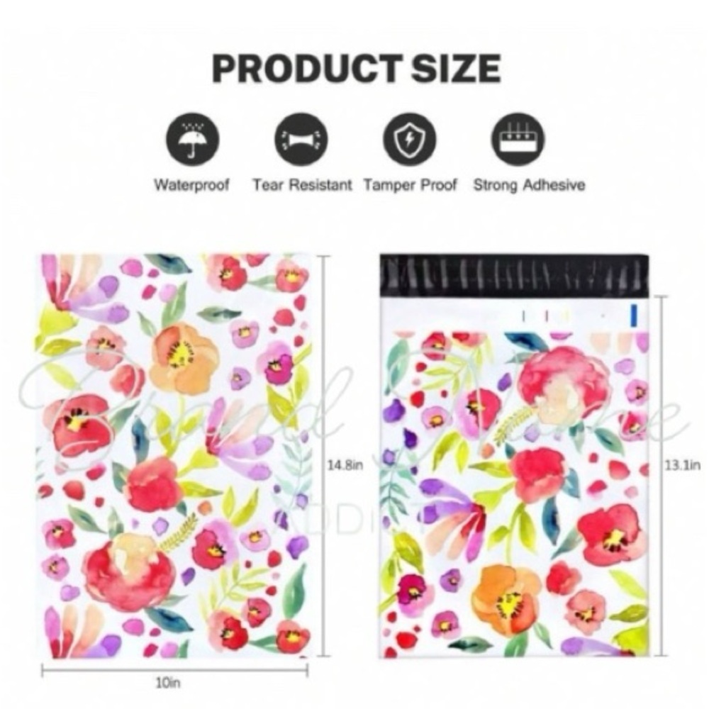 PRICE IS FIRM - Set of 10 Floral Print 10 x 13 Self Adhesive Poly Mailers - Picture 2 of 2